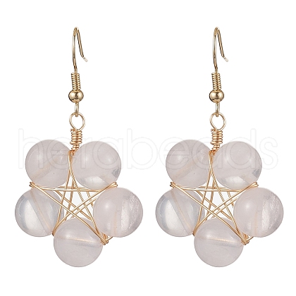 Rose Quartz Dangle Earrings EJEW-JE05918-1