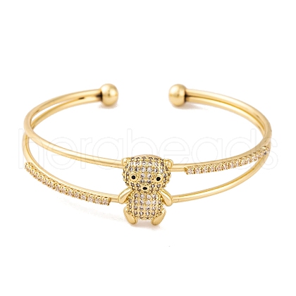 Brass Micro Pave Clear Cubic Zirconia Open Cuff Bangles for Women BJEW-S147-10G-B-1