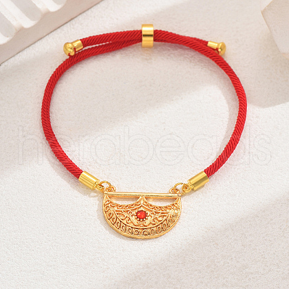 Vintage Ethnic Style Adjustable Round Cord Silder Bracelets with Brass Rhinestone Link for WomenLink for Women PY7261-1-1