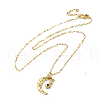 Golden Brass Crescent Moon Pendant Necklace with Rhinestone NJEW-Z015-01B-G-1