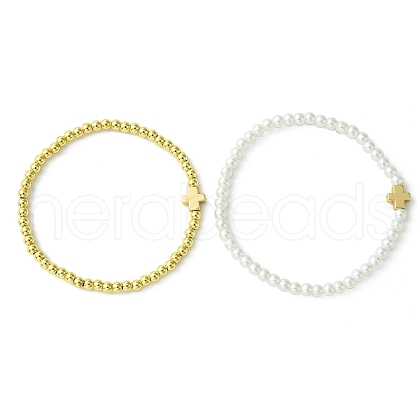 2Pcs 2 Colors Alloy Cross Link Bracelets BJEW-JB10561-1