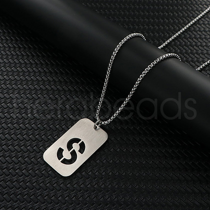 Rectangle with Hollow Out Letter 201 Stainless Steel Pendant Necklaces FS-WG34D20-22-1
