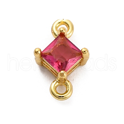 Brass Cubic Zirconia Rhombus Connector Charms KK-F894-12G-03-1