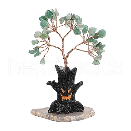 Halloween Theme Natural Green Aventurine Chips Tree of Life Decorations DJEW-B013-02D-1