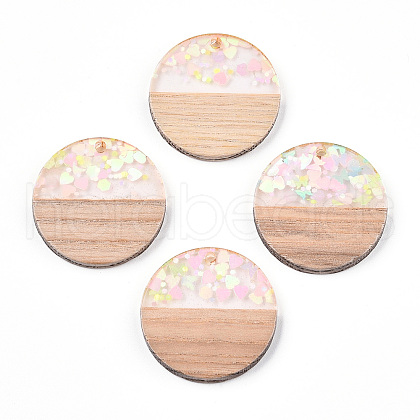 Transparent Resin & White Wood Pendants RESI-N039-33-1