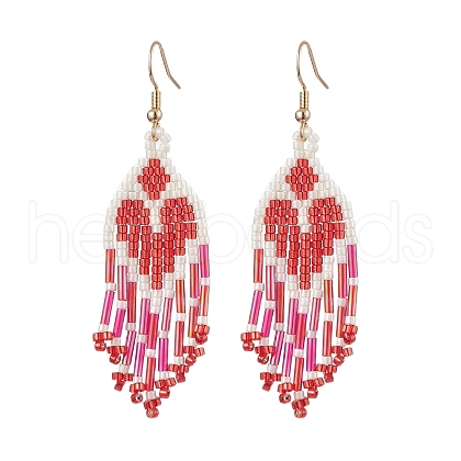 Heart Glass Seed Beaded Tassel Dangle Earrings for Women EJEW-MZ00201-01-1