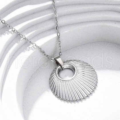 Flat Round 304 Stainless Steel Pendant Necklaces NJEW-M096-05P-1