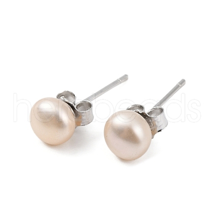 Mother's Day Jewellery Natural Pearl Round Bead Stud Earrings EJEW-E298-01B-02P-1