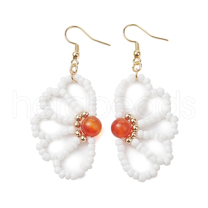 Flower Natural Carnelian & Glass Seed Beaded Dangle Earrings EJEW-TA00510-1