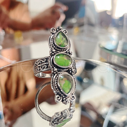 Teardrop & Oval Bohemian Style Zinc Alloy with Resin Imitation Moonstone/Rhinestone Finger Rings FS-WGFB6C4-07-1