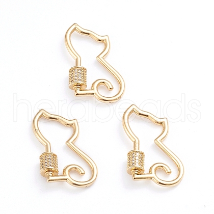 Brass Micro Pave Clear Cubic Zirconia Screw Carabiner Lock Charms ZIRC-I041-06G-1