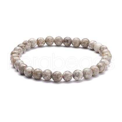 6mm Round Natural Maifanite/Maifan Stone Beads Stretch Bracelet BJEW-JB07088-03-1