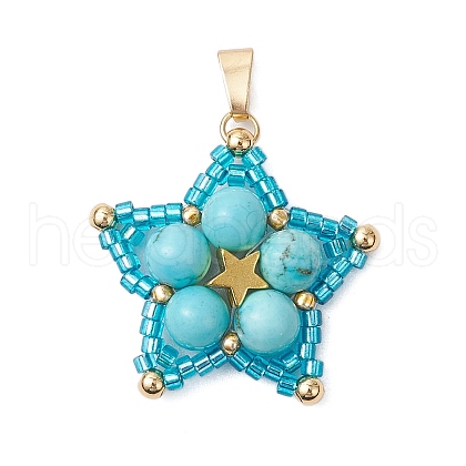 Synthetic Turquoise Star Pendants PALLOY-JF03116-02-1