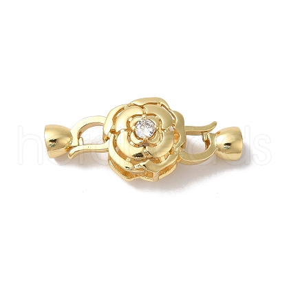 Rack Plating Brass Micro Pave Clear Cubic Zirconia Fold Over Clasps KK-A222-07G-1