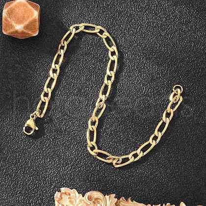Ion Plating(IP) 304 Stainless Steel Figaro Chain Bracelets BJEW-I274-03G-1
