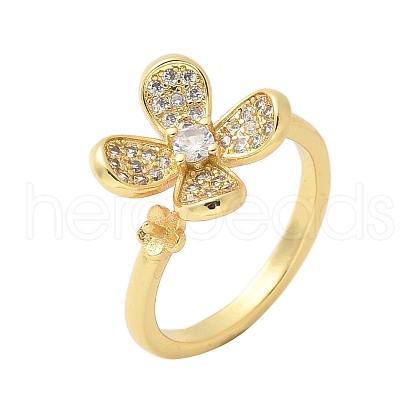 Flower Brass Micro Pave Cubic Zirconia Cuff Ring Components KK-K297-23G-1