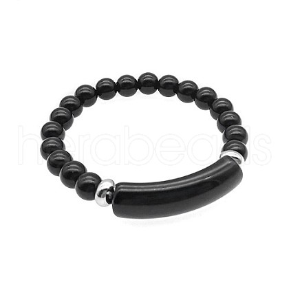Natural Black Onyx Bead Stretch Bracelets for Women Men MZ7269-14-1