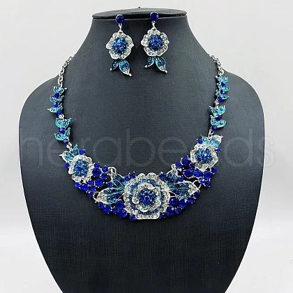Flower Alloy Rhinestone Pendant Necklaces & Stud Dangle Earrings Sets FS-WGF8947-02-1