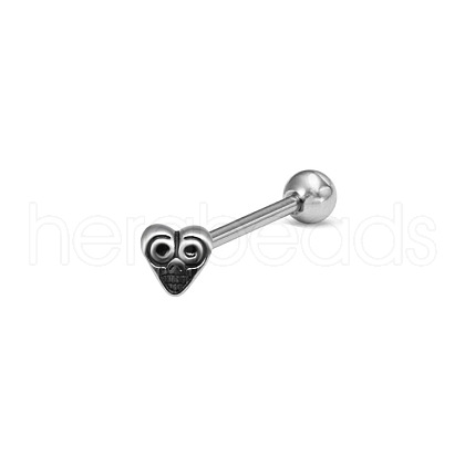 Skull 304 Stainless Steel Straight Barbell 15 Gauge Piercing Tongue Rings for Women Men WG4053D-04-1