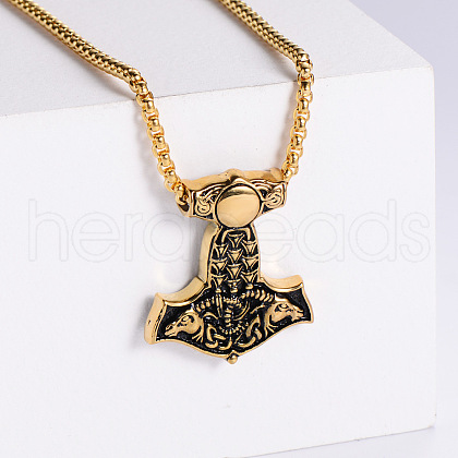 Punk Hip-hop Stainless Steel Meteor Hammer Double Dragon Pendant Vintage Necklaces KX7035-3-1