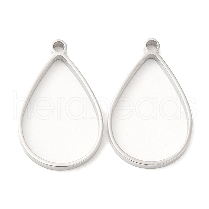 Non-Tarnish 304 Stainless Steel Open Back Bezel Teardrop Pendants STAS-Z040-11B-P-1