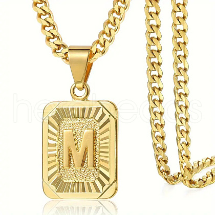 Rectangle with Letter Pattern 304 Stainless Steel Pendant Necklaces FS-WGFC766-48-1
