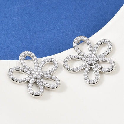 Flower Brass ABS Imitation Pearl Stud Earrings EJEW-M082-07P-1