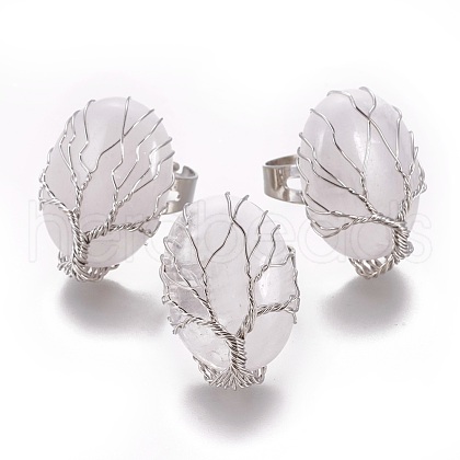 Adjustable Natural Quartz Crystal Finger Rings RJEW-L090-B04-1
