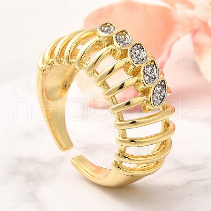 Brass Micro Pave Clear Cubic Zirconia Cuff Rings RJEW-U035-09GP-1