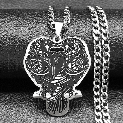 304 Stainless Steel Black Enamel Double Raven Pendant Necklaces NJEW-H065-09P-1