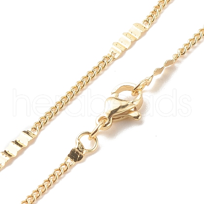 Brass Curb Chains with Wave Necklace for Women NJEW-P265-40G-1