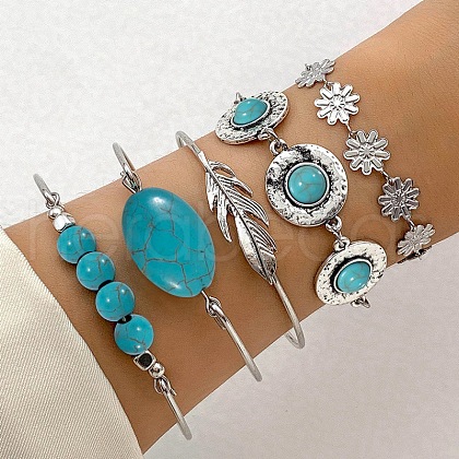 5Pcs 5 Styles Bohemian Style Alloy Bangles WGC966A-01-1