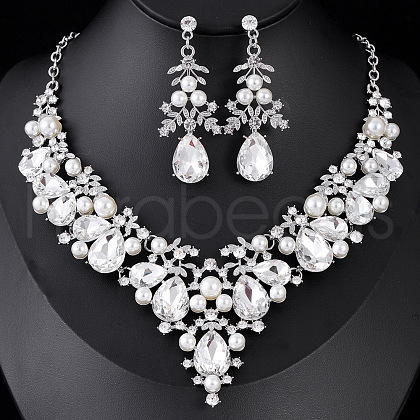 Alloy Rhinestone Pendant Necklaces & Stud Earring Sets for Women WGBFD89-01-1