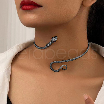 Snake Alloy Siam Rhinestone Cuff Choker Necklaces for Women FS-WG6BDCE-02-1