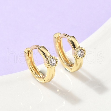 Flat Round Brass Micro Pave Clear Cubic Zirconia Hoop Earrings EJEW-Z102-37G-1