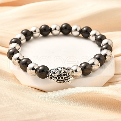 Brass Micro Pave Cubic Zirconia Beads Stretch Bracelets for Women Men BJEW-H201-01D-BP-1