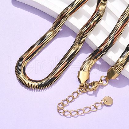 5.5MM Spray Painted Snake Skin 304 Stainless Steel Herringbone Chain Necklaces for Women NJEW-C083-03G-1