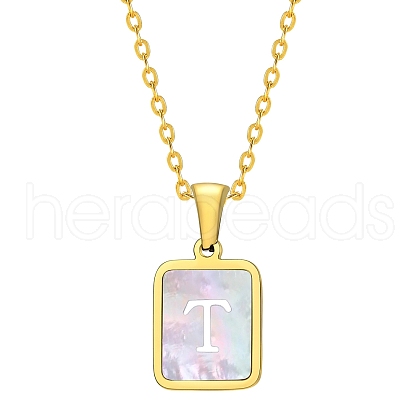 Shell Rectangle Pendant Initial Necklaces PW-WGEBFCF-20-1