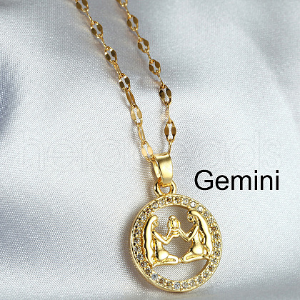 Twelve Constellation Alloy Crystal Rhinestone Pendant Necklaces for Women WG8B703-05-1