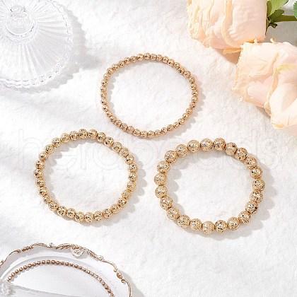 3Pcs 3 Styles Electroplated Natural Lava Rock Round Beads Stretch Bracelets for Women Men BJEW-JB11982-1
