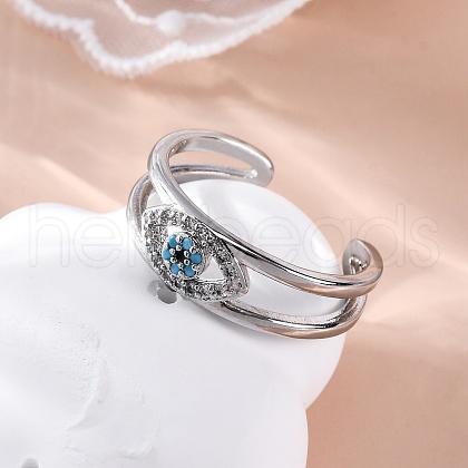 Brass Micro Pave Clear Cubic Zirconia Cuff Rings for Women RJEW-C118-01P-1
