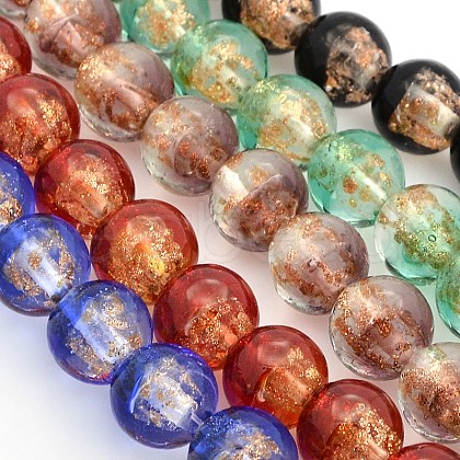 Handmade Two Tone Gold Sand Lampwork Round Beads Strands LAMP-O007-01-1
