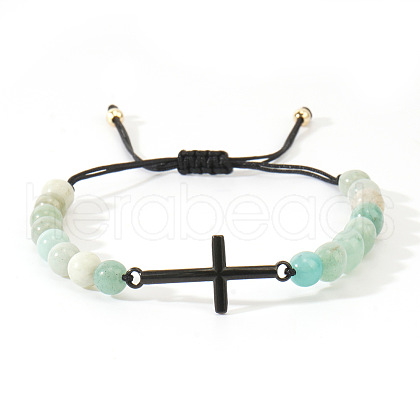 Natural Amazonite Round Bead Braided Bead Bracelets FL7803-3-1