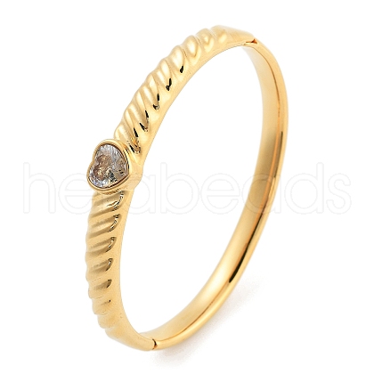 Ion Plating(IP) 304 Stainless Steel Crystal Rhinestone Heart Hinged Bangles for Women BJEW-Z068-02G-01-1