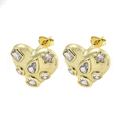 Heart Rack Plating Brass Micro Pave Cubic Zirconia Earrings for Women EJEW-E312-11G-1