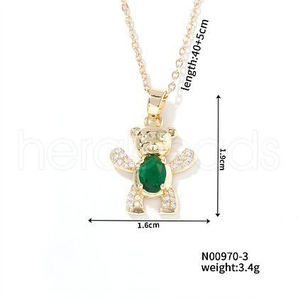 Brass Emerald Rhinestone Cute Bear Pendant Necklaces for Women ME0336-3-1