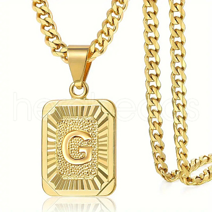 Rectangle with Letter Pattern 304 Stainless Steel Pendant Necklaces FS-WGFC766-15-1