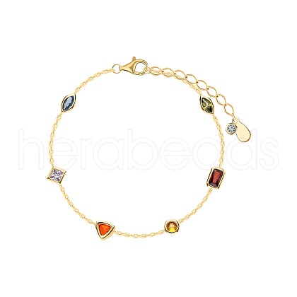 Bohemian Style S925 Silver Geometric Colorful Cubic Zirconia Link Bracelet for Women SX0848-1