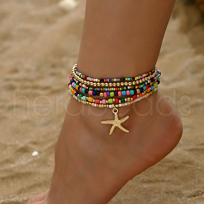 6Pcs Alloy Glass Seed Beads Anklets WGFF5FF-01-1