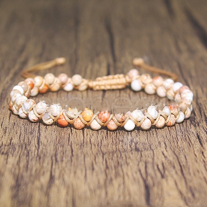 Dyed Natural Imperial Jasper Round Beaded Braided Bead Bracelets WGA4FF5-09-1